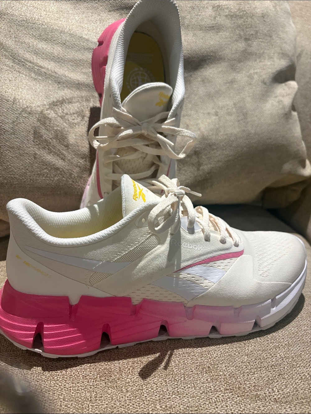 Reebok Women's White Athletic Sneakers with Pink Gradient Sole